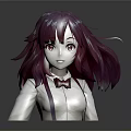 Anime Style 3D Character Model With Purple Long Hair White Shirt And Bow Tie
