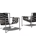 Set Of Two Modern Leisure Chairs With Metal Frame And Zebra Print Design