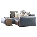 Modern Gray Sectional Sofa With Multiple Decorative Pillows And Throw Blanket 3d model
