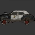 Vintage Military Vehicle with Weathered White and Dark Body Red Wheels Front Siren Light