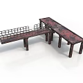Dark Wood Long Bench And Table Combination Furniture With Metal Railings And Patterned Top
