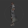 3D Male Armored Sci Fi Character With Long Coat Mechanical Arms And Tech Details