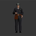 3D Game Movie Character In Dark Uniform With Brown Waist Bag And Rope