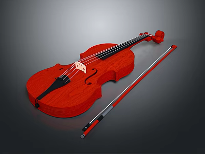Red Wooden Violin With Bow For Musical And Daily Household Use 3d model