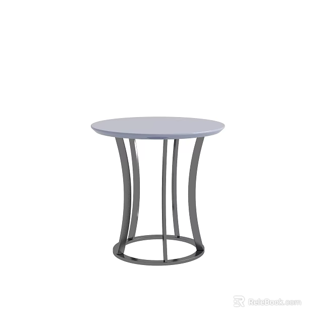 Modern Round Grey Coffee Table With Black Metal Frame Design 3d model 