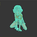 Kneeling Girl Sculpture Wearing Glasses Orange Top And Short Skirt On Reflective Ground