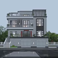 Modern Detached Villa Exterior Three Story Design With Balconies Garage And Waterfront Greenery