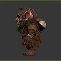 3D Cartoon Fantasy Goblin Character With Large Ears Furry Beard Red Hands And Feet