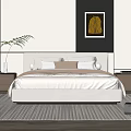Modern Double Bed With White Headboard Pillows Green Plant Wooden Nightstands And Rug