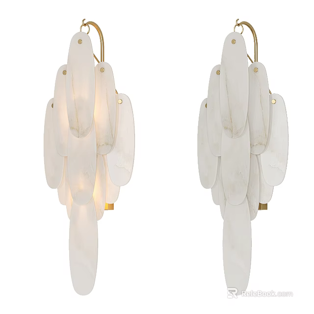 Modern White Glass Wall Lamp With Gold Metal Bracket And Layered Petal Design Structure 3d model 