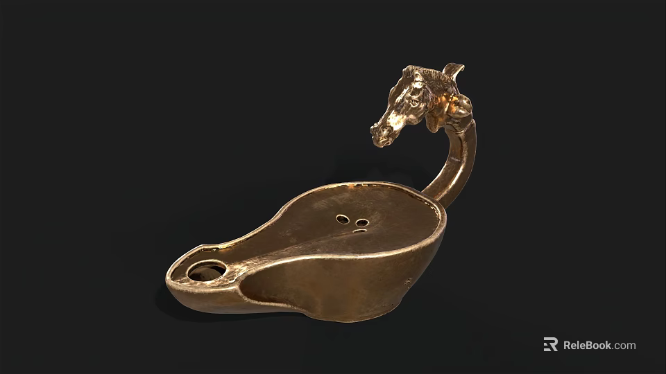 Golden Horse Head Shaped Decorative Container With Curved Handle Design 3d model 