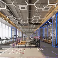 Sport Themed Gym Interior With Fitness Equipment And Workout Machines