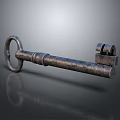 Antique Metal Key Isolated On Dark Background With Reflective Surface 3d model