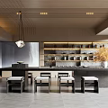 Modern Tea Room With Bar Counter Stools Shelves And Water Decor