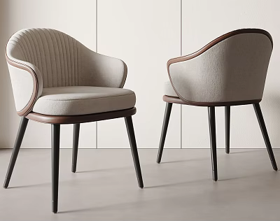 Modern Accent Chairs Beige Upholstered Vertical Stripe Backrest Dark Wood Armrests Slim Black Legs 3d model