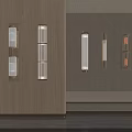 Modern Gold Wall Lamps With Glass Elements On Wooden And Beige Interior Walls