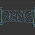 Green Wrought Iron Railing With Ornate Scrollwork And Decorative Posts
