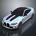 White Sports Car with Black Red Stripes Modern Front Face and Sleek Black Wheels