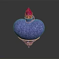 Woman Holding Heart Shaped Purple Glass Perfume Bottle With Red Crystal Top