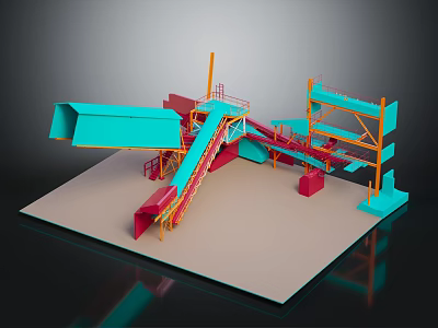 Vibrant 3D Stairs And Slide Structure With Blue Red Orange Metal Frames Design 3d model