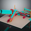 Vibrant 3D Stairs And Slide Structure With Blue Red Orange Metal Frames Design