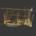 Ancient Wooden Catapult Model With Frame Launch Arm And Stone Projectile