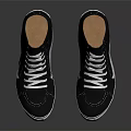 Black High Top Sneakers With White Laces White Soles And Side Stripes