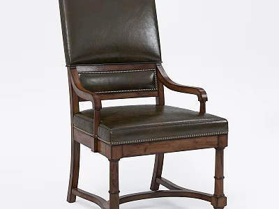 Leather Dining Chair With Wooden Frame Armrests And Elegant Stitched Details 3d model