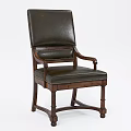 Leather Dining Chair With Wooden Frame Armrests And Elegant Stitched Details