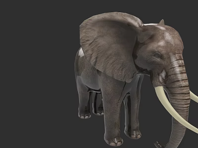 Realistic Gray Elephant With Large Ears And Long White Tusks Standing 3d model
