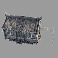 Ancient Chinese Building With Traditional Thatched Roof Wooden Structure Red Lanterns And Fence