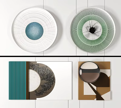 Modern Abstract Wall Decor With Circular Striped Patterns And Colorful Art Designs 3d model