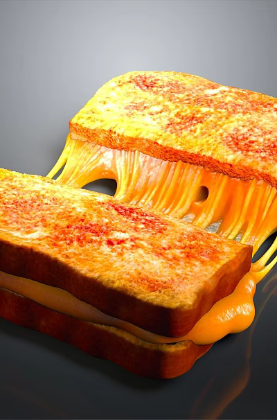 Crispy Golden Grilled Cheese Sandwich With Melted Oozy Cheese And Toasted Bread 3d model