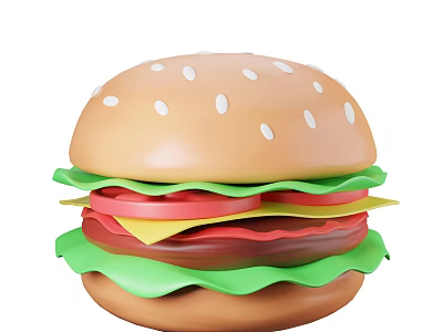 Fresh Juicy Hamburger With Sesame Seed Bun Lettuce Tomato Cheese And Patty 3d model