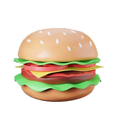 Fresh Juicy Hamburger With Sesame Seed Bun Lettuce Tomato Cheese And Patty 3d model