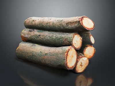 Natural Wooden Logs Stacked With Green Bark And Smooth Cross Sections 3d model