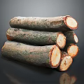 Natural Wooden Logs Stacked With Green Bark And Smooth Cross Sections
