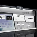 Modern Exhibition Display Shelves With Glass Surfaces And Product Exhibits