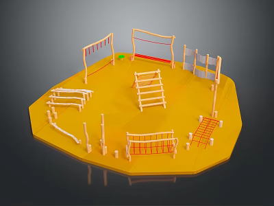 Modern Playground Design With Climbing Structures Wooden Elements And Yellow Geometric Platform 3d model