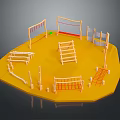 Modern Playground Design With Climbing Structures Wooden Elements And Yellow Geometric Platform 3d model