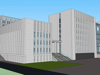 Modern Hotel Building With White Exterior Large Windows And Front Lawn Steps 3d model