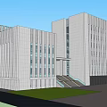 Modern Hotel Building With White Exterior Large Windows And Front Lawn Steps