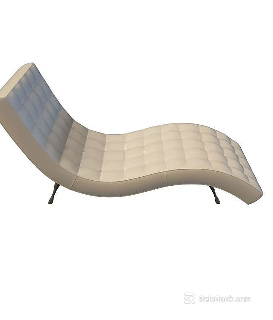 Tech Exhibition Hall Showcasing Modern Curved Tufted Lounge Chair With Black Slim Legs 3d model 