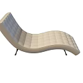 Tech Exhibition Hall Showcasing Modern Curved Tufted Lounge Chair With Black Slim Legs