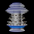 Multi tiered Display Cabinet With Blue White Striped Design And Illuminated Shelves Holding Items 3d model