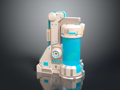 White And Blue Industrial Mechanical Equipment With Cylindrical Structure And Mechanical Arm 3d model