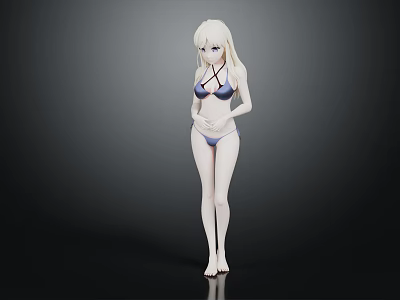 Blonde Female Character 3D Model in Bikini Standing Pose on Dark Background 3d model