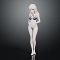 Blonde Female Character 3D Model in Bikini Standing Pose on Dark Background