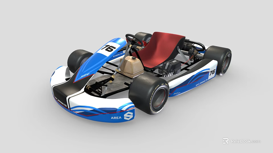 Blue and White Go Kart With Red Seat Black Wheels AKC Number 16 3d model 