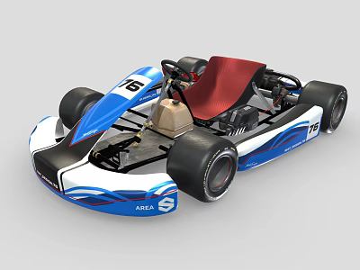 Blue and White Go Kart With Red Seat Black Wheels AKC Number 16 3d model